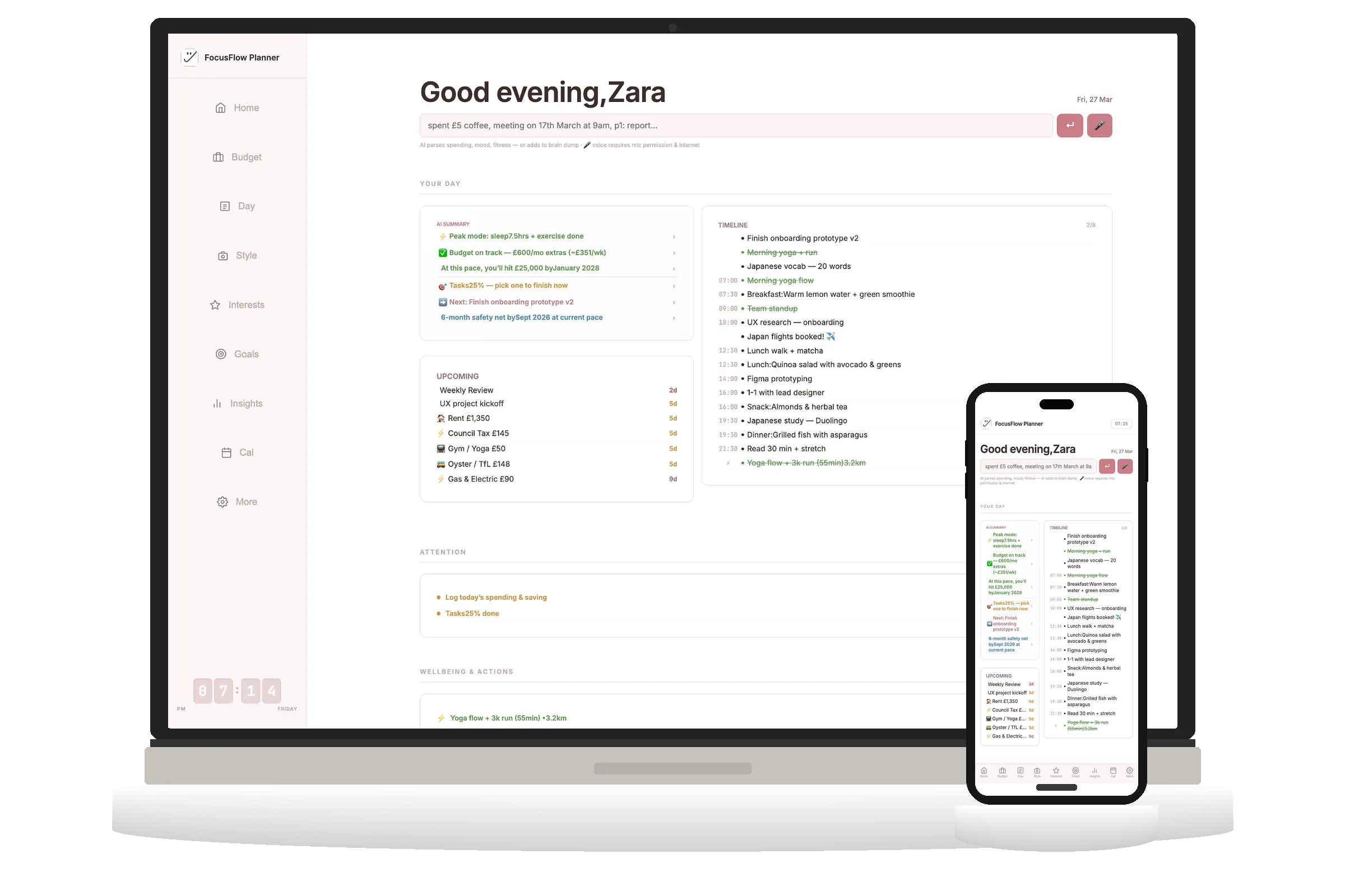 FocusFlow Planner on laptop and mobile
